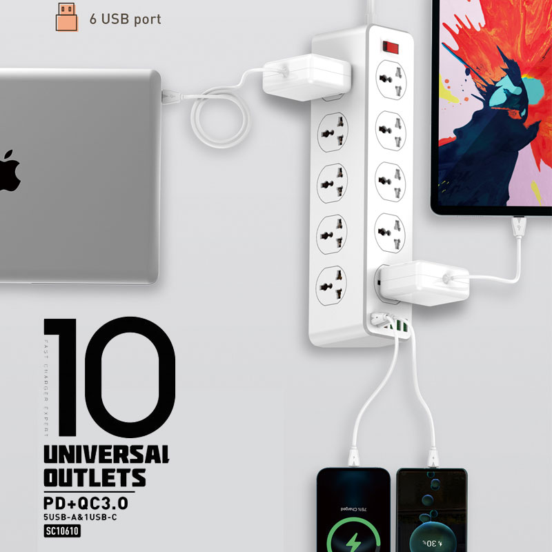 LDNIO SC10610 30W 10 Port + 1PD + 1QC + 4USB Universal Power Socket - Image 3