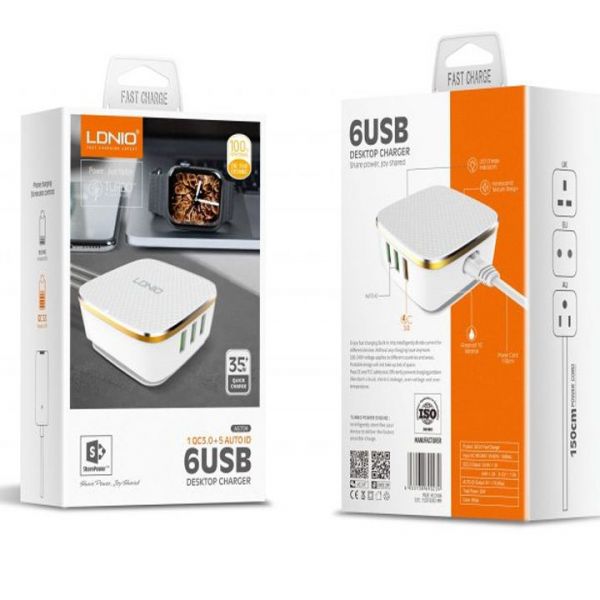 LDNIO A6704 Qualcomm 3.0 Quick Charge 6 USB Port Travel Charger - Image 3